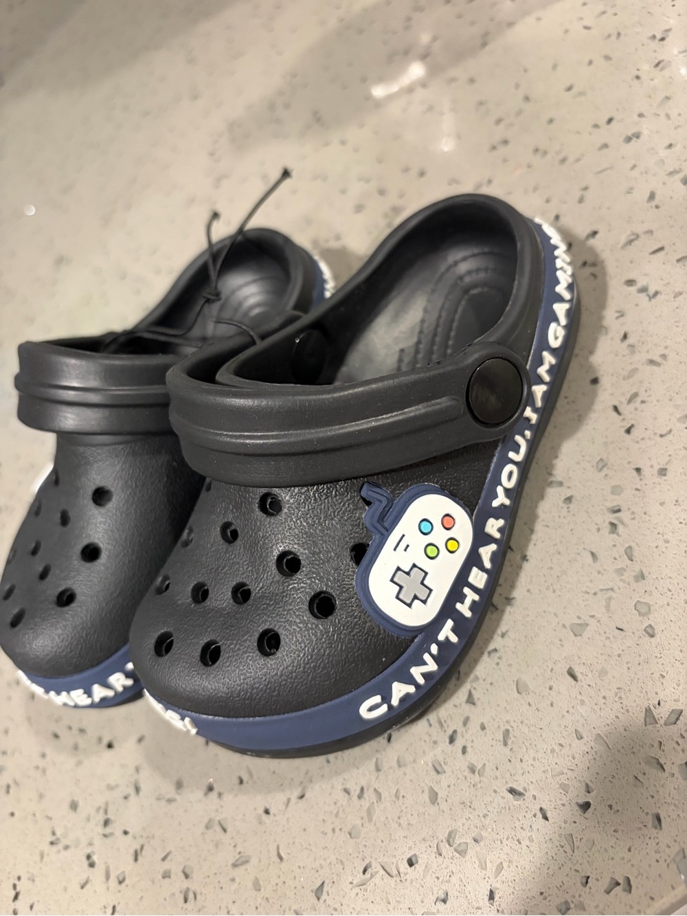 Kids Gaming Clog Sandals in Dark Gray - 'Can't Hear You, I Am Gaming' - Picture 3 of 4